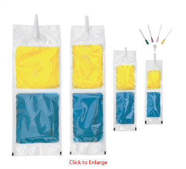 Frangible burst pouch (burst bag) with dispenser tip